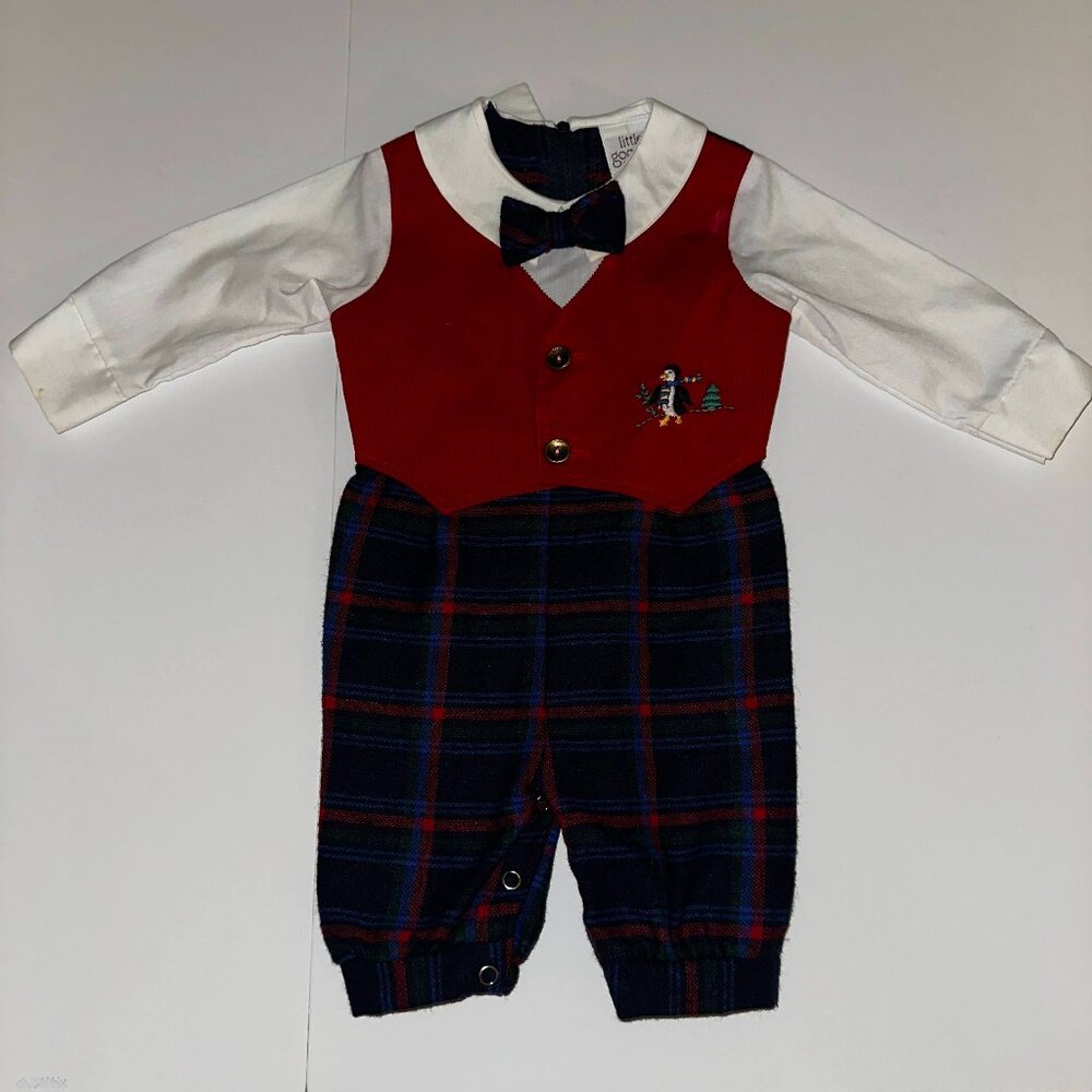Vintage LITTLE GOODIES JC PENNEY 12 Months One Piece Christmas Boys Vest Romper